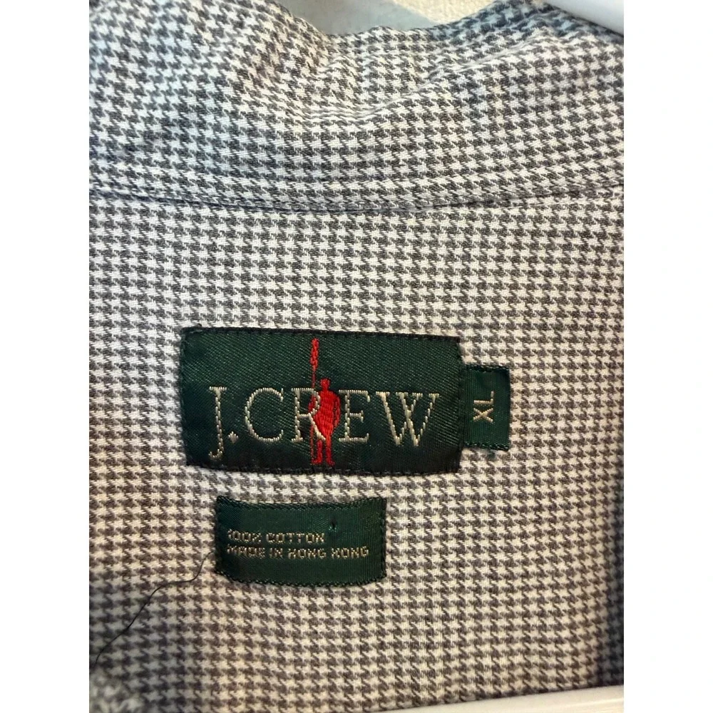 J. Crew Mens XL Grey Houndstooth Cotton Button Down Long Sleeve Shirt 1694